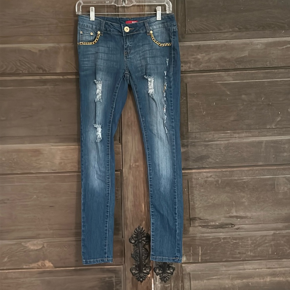 Bongo Skinny  Leg Jeans Size‎ 3Chain Embellishments Distressed